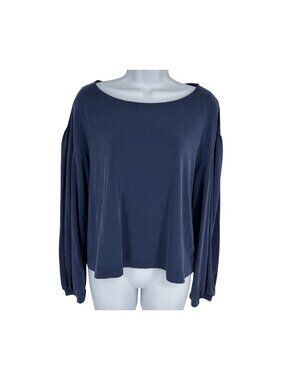 Madewell Women's Sandwashed Gathered Long Sleeve Round Neck Top Size M J8703